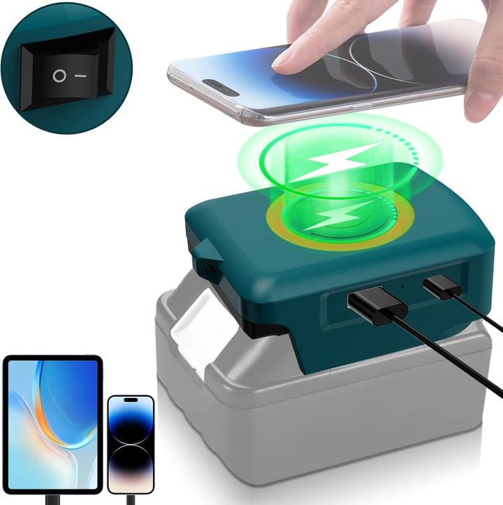 Wireless für Makita Akku USB Ladegerät Adapter,Kabelloses Handy Ladegerät für Makita 18V Akku,Typ-C