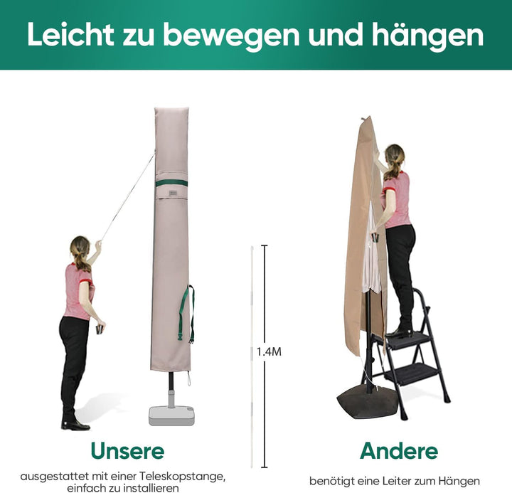 Sekey Sonnenschirm Schutzhülle mit Stab, Abdeckhauben für Ø 350cm / 200x300cm Gartenschirm mit Belüf