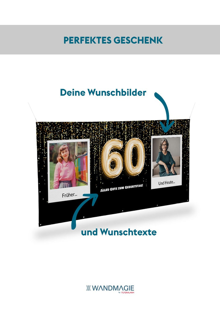 Banner zum 60. Geburtstag selbst gestalten (50cm x 150cm) Personalisierter Geburtstagsbanner für Man
