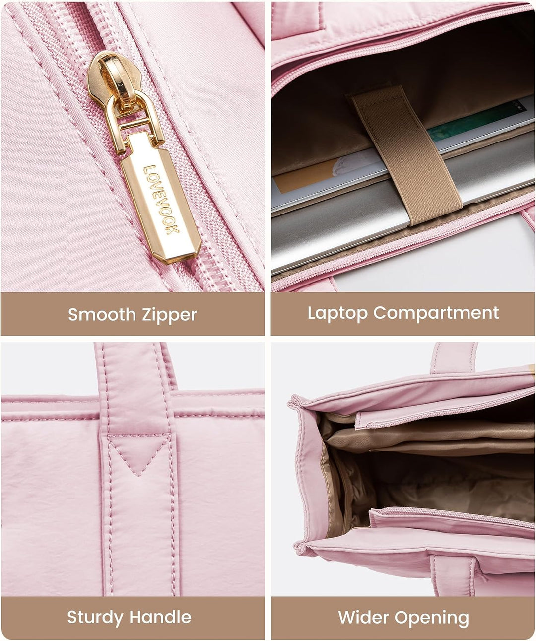LOVEVOOK Handtasche Damen Gross, Puffer Laptoptasche 15,6 Zoll Shopper Tasche Arbeitstasche Aktentas