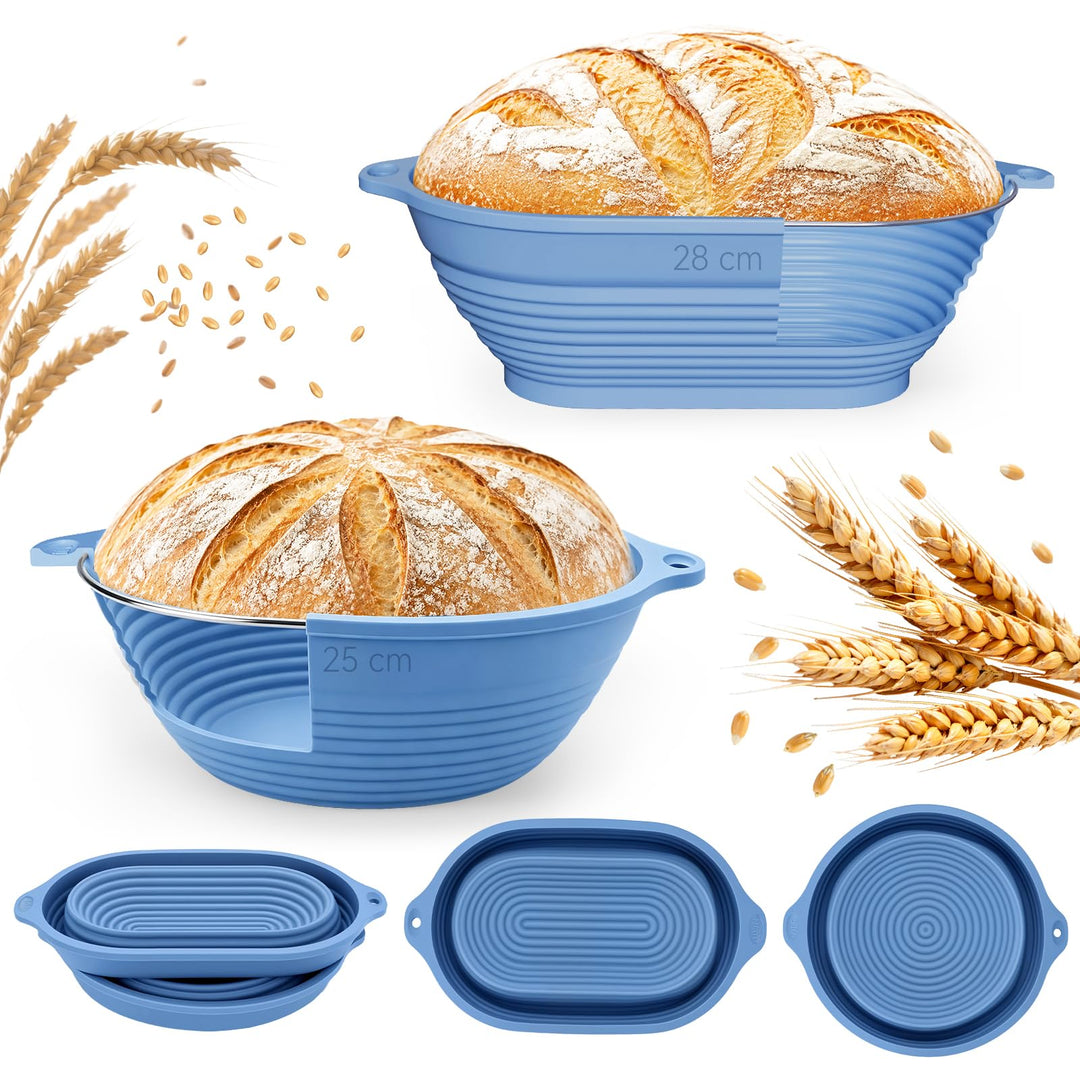 2 PCS Brot Gärkorb Silikon, 29 cm Gärkorb Oval und 23 cm Gärkorb Brot Rund, Silikon Klappbare Gärkör