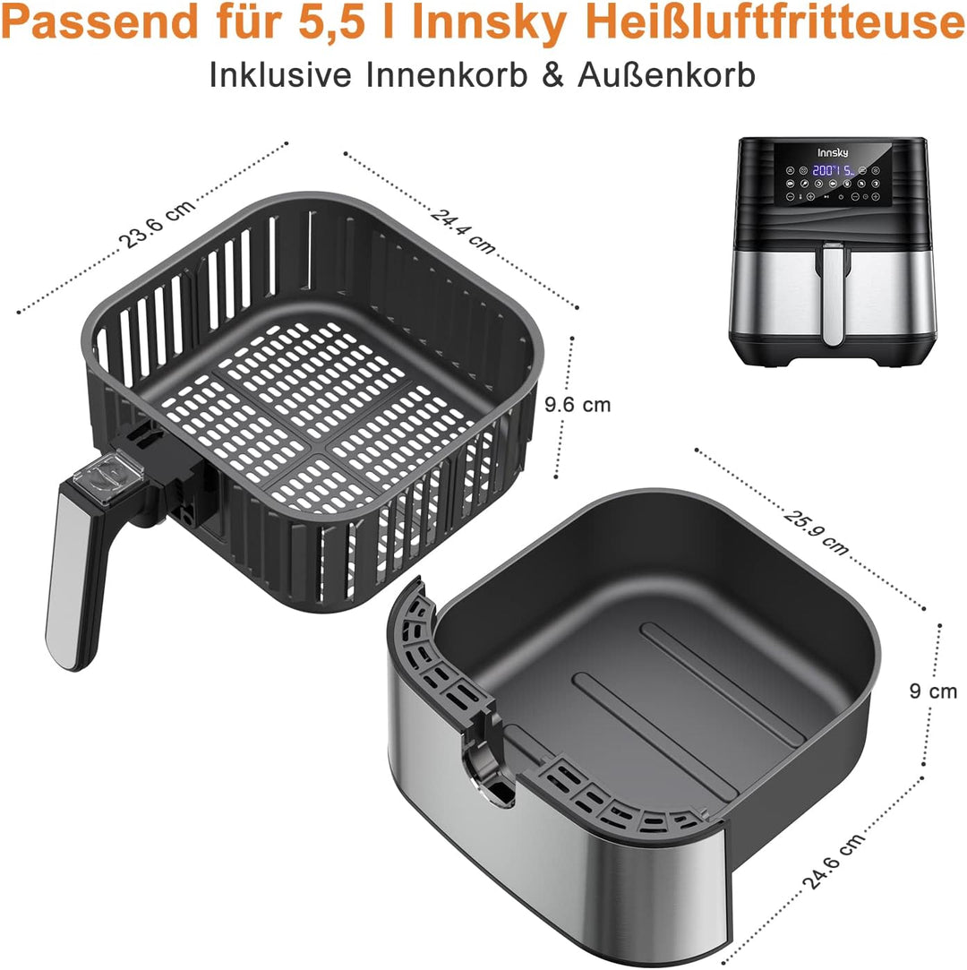 Innsky Heissluftfritteuse Ersatzkorb 5,5 l für Innsky Air Fryer, antihaftbeschichteter Frittierkorb,