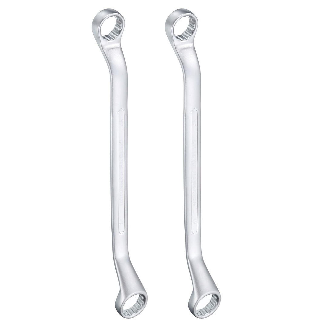 QUARKZMAN 2 Stück 45 Grad Offset Doppel-Ringschlüssel 17 mm x 19 mm, 12-Punkt-Metrischer CR-V-Doppel