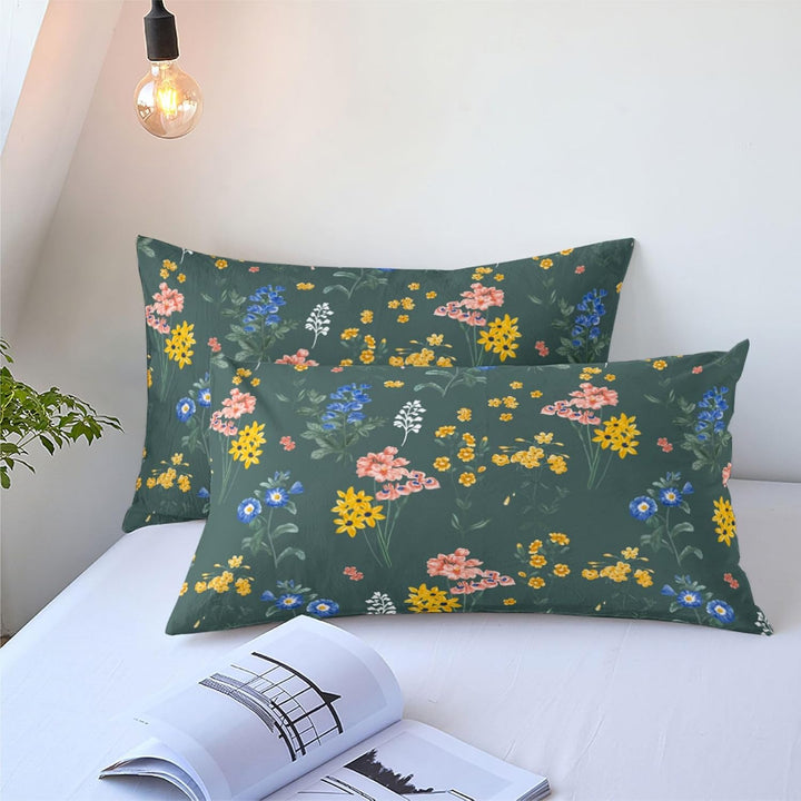 Freyamy Bettwäsche 155x220cm 2teilig Grün Dunkelgrün Bunt Blumen Blätter Pflanzen Wendebettwäsche Fl