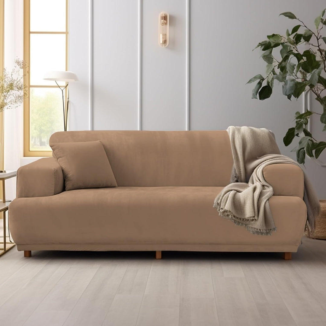 NAKIHOUSE Dicke Samt Sofa Überwürfe Sofabezug mit einem Kissenbezug, Superweicher Elastische Sofa Ab