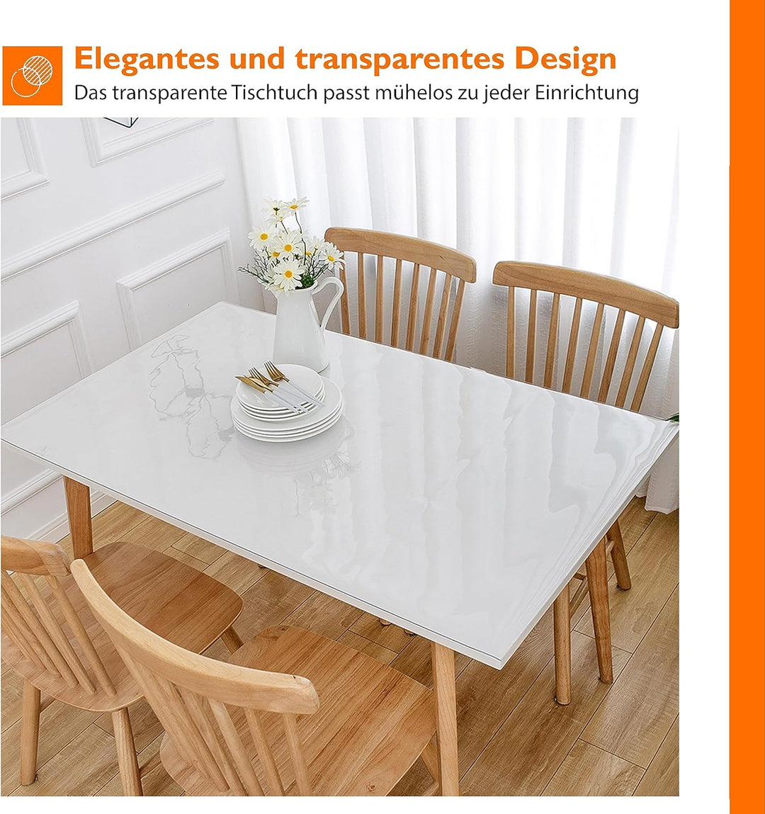 Simple Fix Tischdecke Transparent - Tischschutz Abwaschbar - Tischdecke Outdoor - 80cm x 120cm 80 x