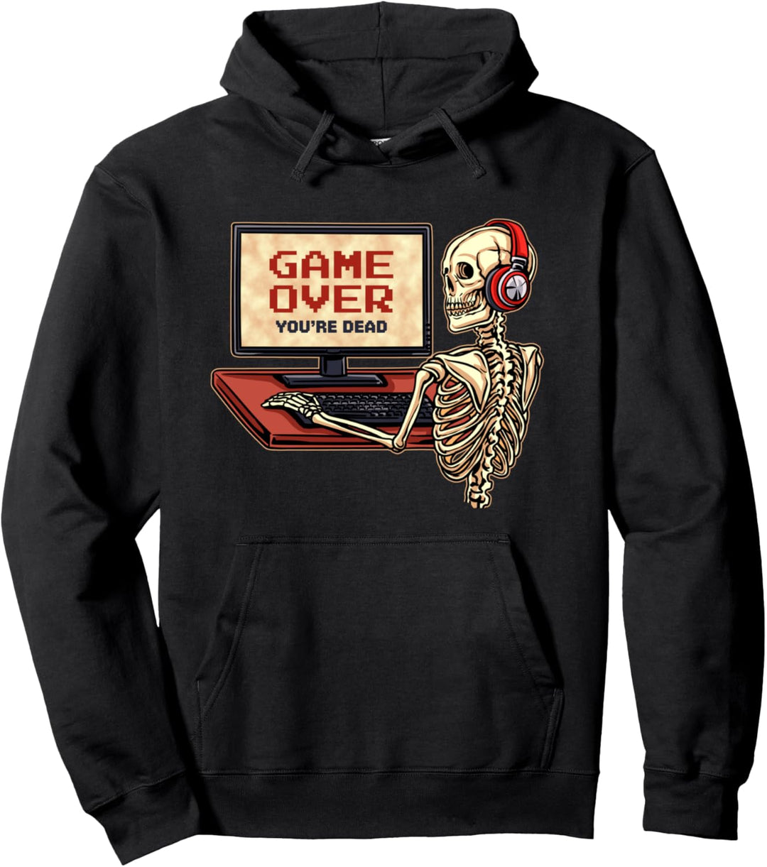Skelett Gamer Mit Kopfhörer Game Over Du Bist Tot Pullover Hoodie