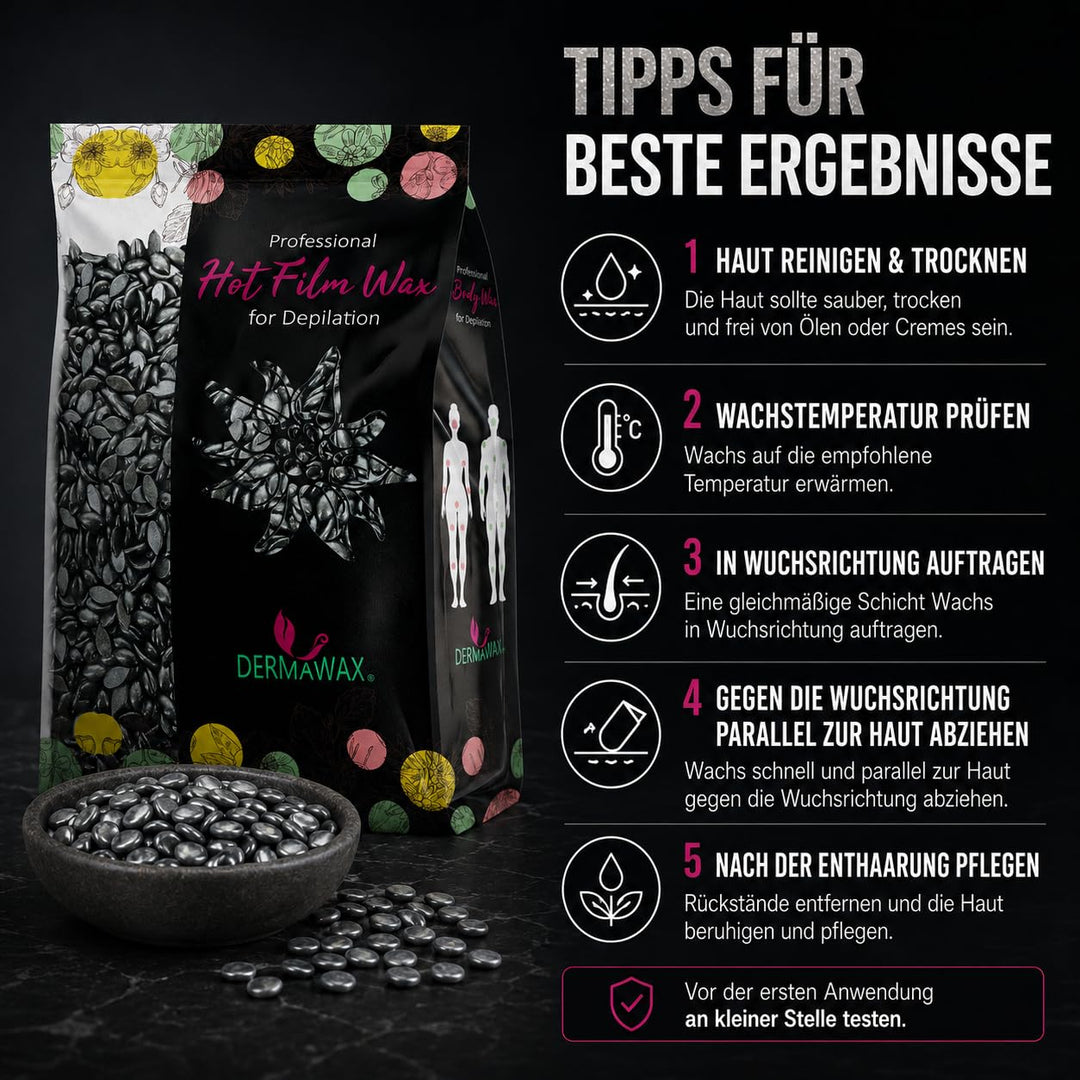 Dermawax Black 500g Wachsperlen – Starkes Heisswachs für Männer & Frauen – Entfernt Brust-, Rücken-,