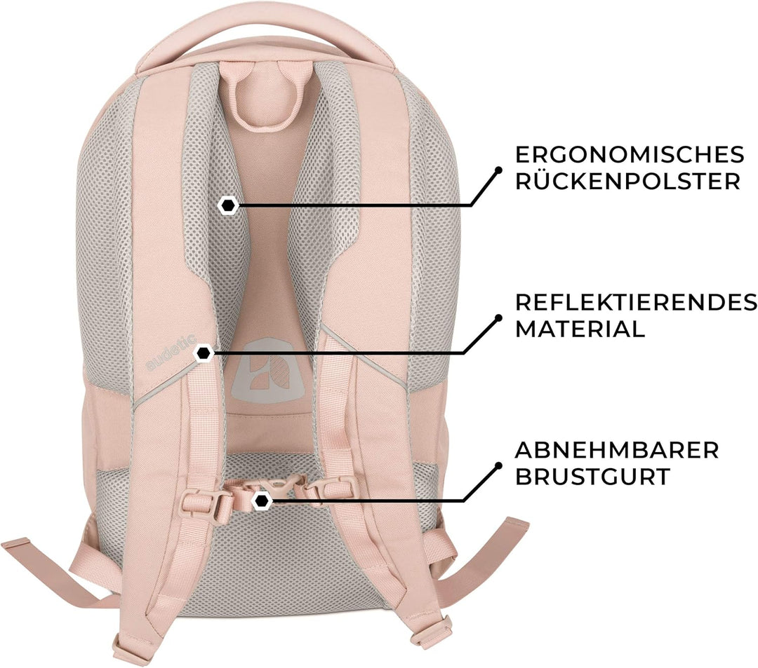 Audetic Schulrucksack Mädchen Teenager Rosa - AERO - Ergonomischer Rucksack mit vielen Fächern für S