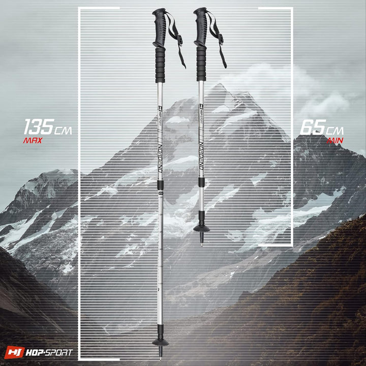 Hop-Sport Trekkingstöcke HS-0135TP Nordic Walking Wanderstöcke Set Anti Schock Teleskop Silber, Silb