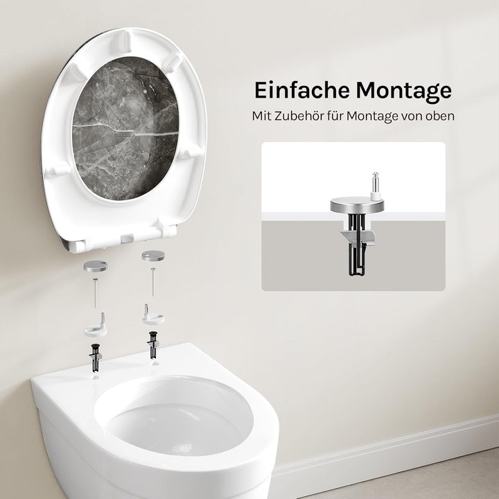WOLTU Toilettendeckel mit Absenkautomatik, WC Sitz aus Duroplast, O-Form Quick-Release zur einfachen