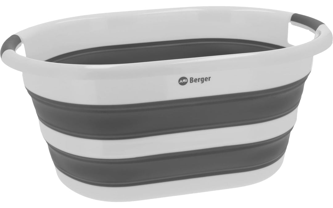 BERGER FlexFold Faltbarer Wäschekorb | Wäschewanne & Klappkorb stabil | Klappbarer Korb für Camping,