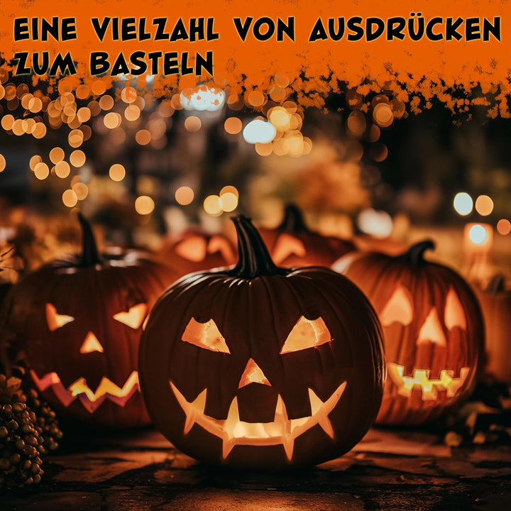 HAUSHOF Halloween Kürbis Schnitzset 23-tlg., Kürbis Schnitzwerkzeuge mit Hammer und 20 Formen, DIY H