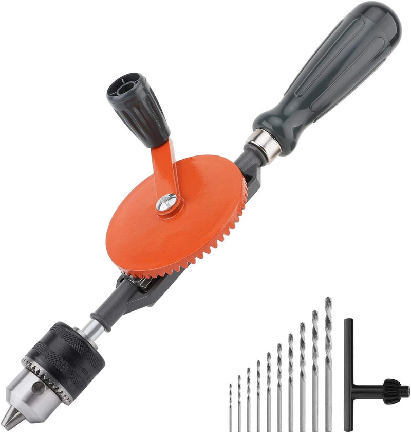 Housolution Handbohrmaschine, Leistungsstark 3/8 Zoll (1.5-10mm) Spannfutter Stahlguss Doppelritzel