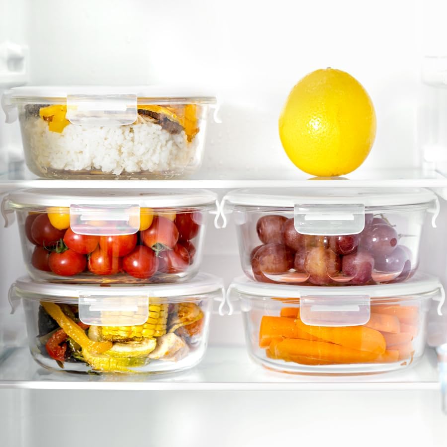 Meal Prep Runde Container aus Glas mit Transparentem Dampfventildeckel – Luftdicht Verschliessbare F