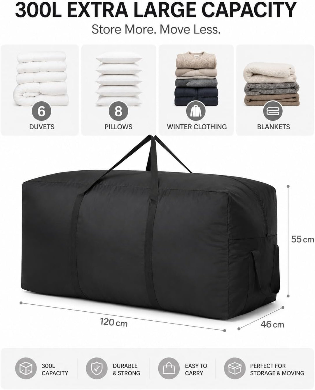 300L Extra grosse Aufbewahrungstasche, 600D Oxford Starke Aufbewahrungstaschen, Heavy Duty Umzugstas