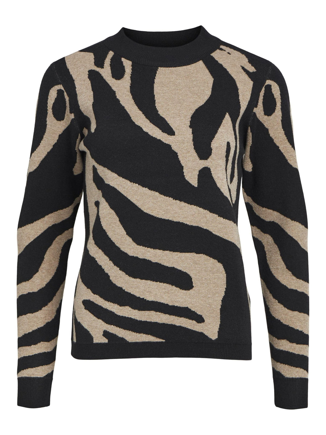 Object Damen Objray L/S Knit Pullover AOP Noos Strickpullover XS Black/Aop:fossil Big Animal Jaquard
