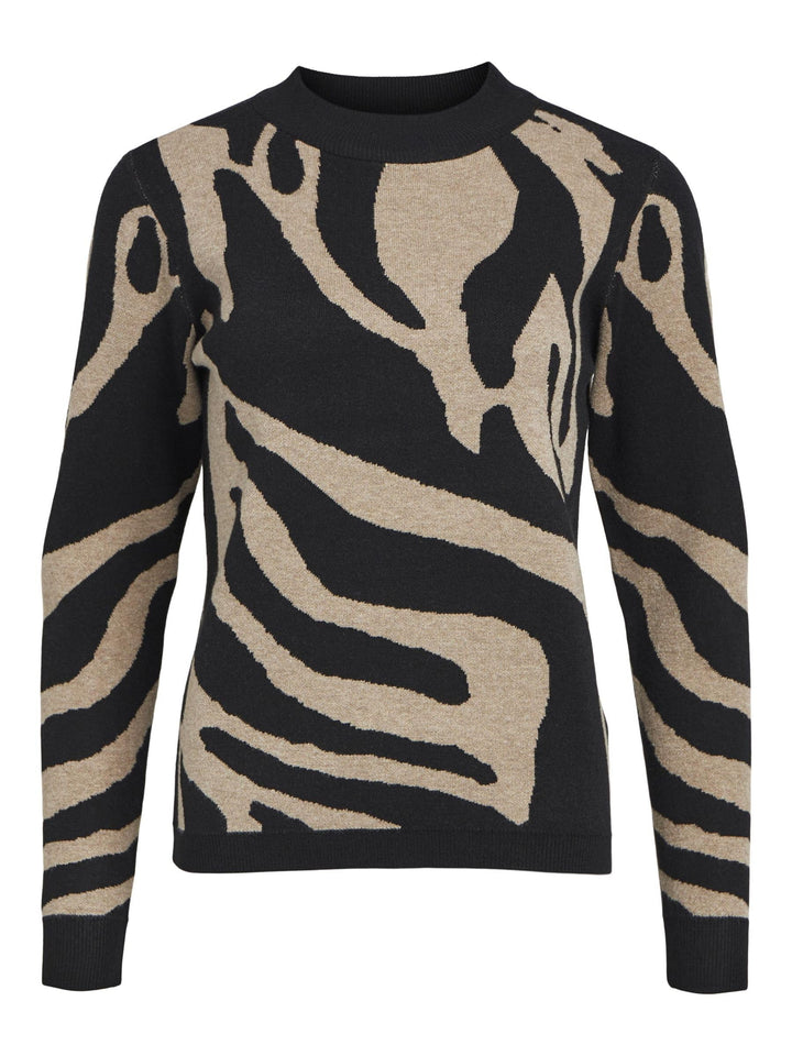 Object Damen Objray L/S Knit Pullover AOP Noos Strickpullover L Black/Aop:fossil Big Animal Jaquard