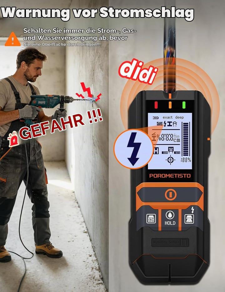2-in-1 Stud Finder mit Feuchtemesser DSF06 für Holz, Metall, AC-Kabel | Wandscanner Metallortungsger