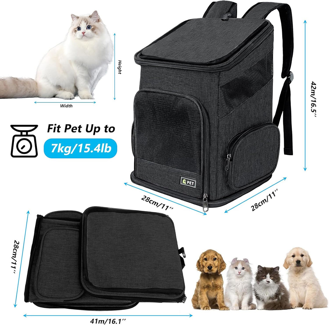 Katzenrucksack, Faltbarer Haustier-Tragerucksack für Katzen und kleine Hunde, Hunderucksack mit belü