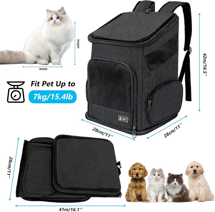 Katzenrucksack, Faltbarer Haustier-Tragerucksack für Katzen und kleine Hunde, Hunderucksack mit belü