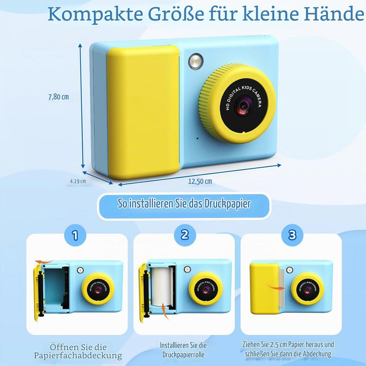 Ushining Sofortbildkamera Kinder, 1080P HD Kinderkamera Sofortbildkamera mit 32GB Karte &amp; DruckerPap