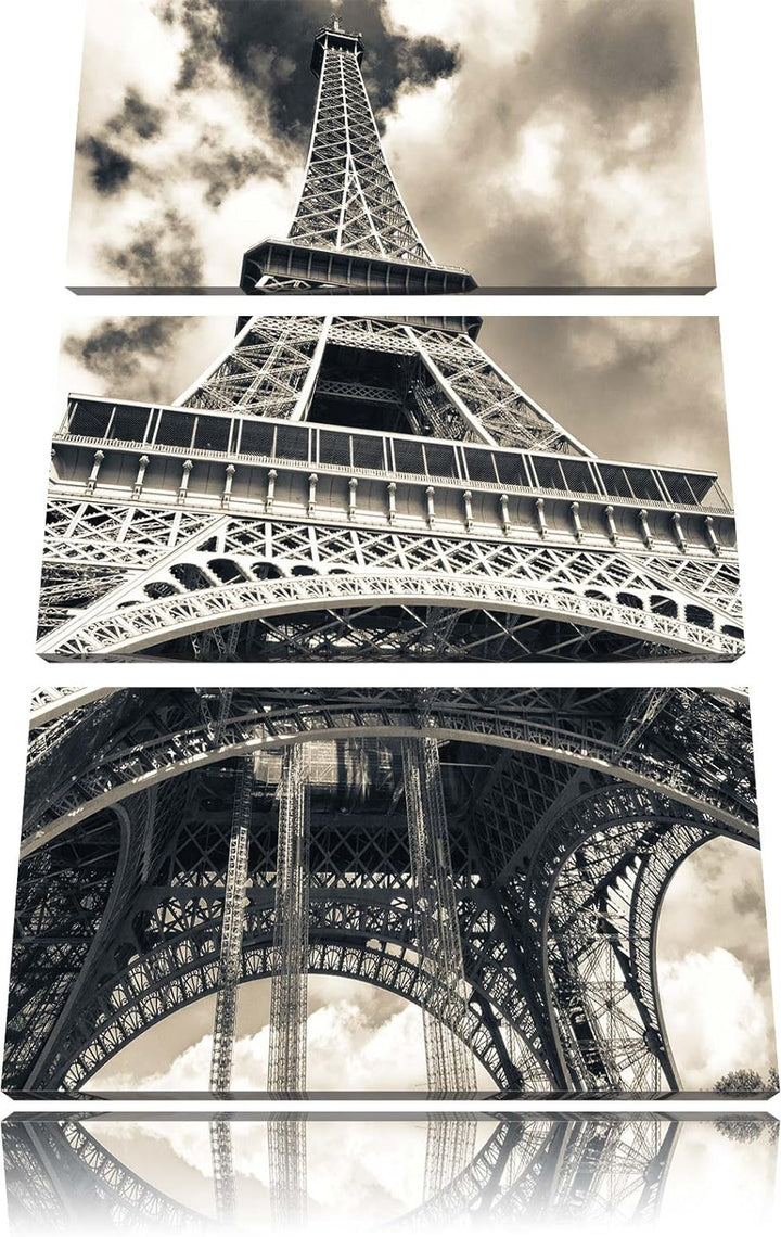 Pixxprint Prächtiger Eifelturm in Paris / 3-Teilig/Gesamtmass 120cm Leinwandbild bespannt auf Holzra