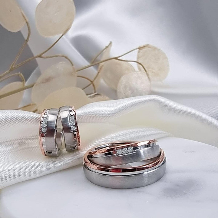 DOOSTI Ring für Damen Herren Partnerring Edelstahl Bicolor Silber Rosegold ohne/mit Zirkonia Ehering