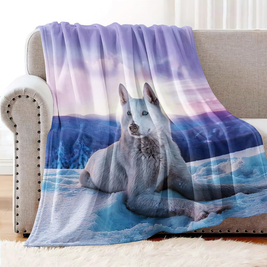 YISUMEI Flauschige Decke 150x200 Bett Kuscheldecke Sofa Wohndecke mit Motiv Schnee Weisser Wolf 150