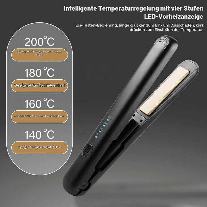 Mini 2-in-1 kabelloses Glätteisen und Lockenstab für Kurze, lockiges und langes Haar - tragbarer Rei