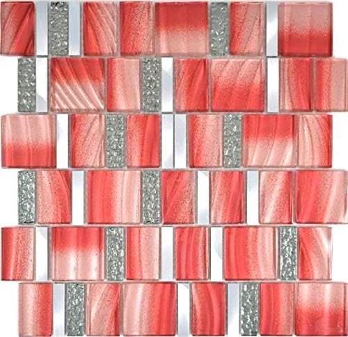 Aluminium Mosaik Glasmosaik ALU rot Wand Küche Dusche Bad Fliesenspiegel|88-0009_f|10 Mosaikmatten