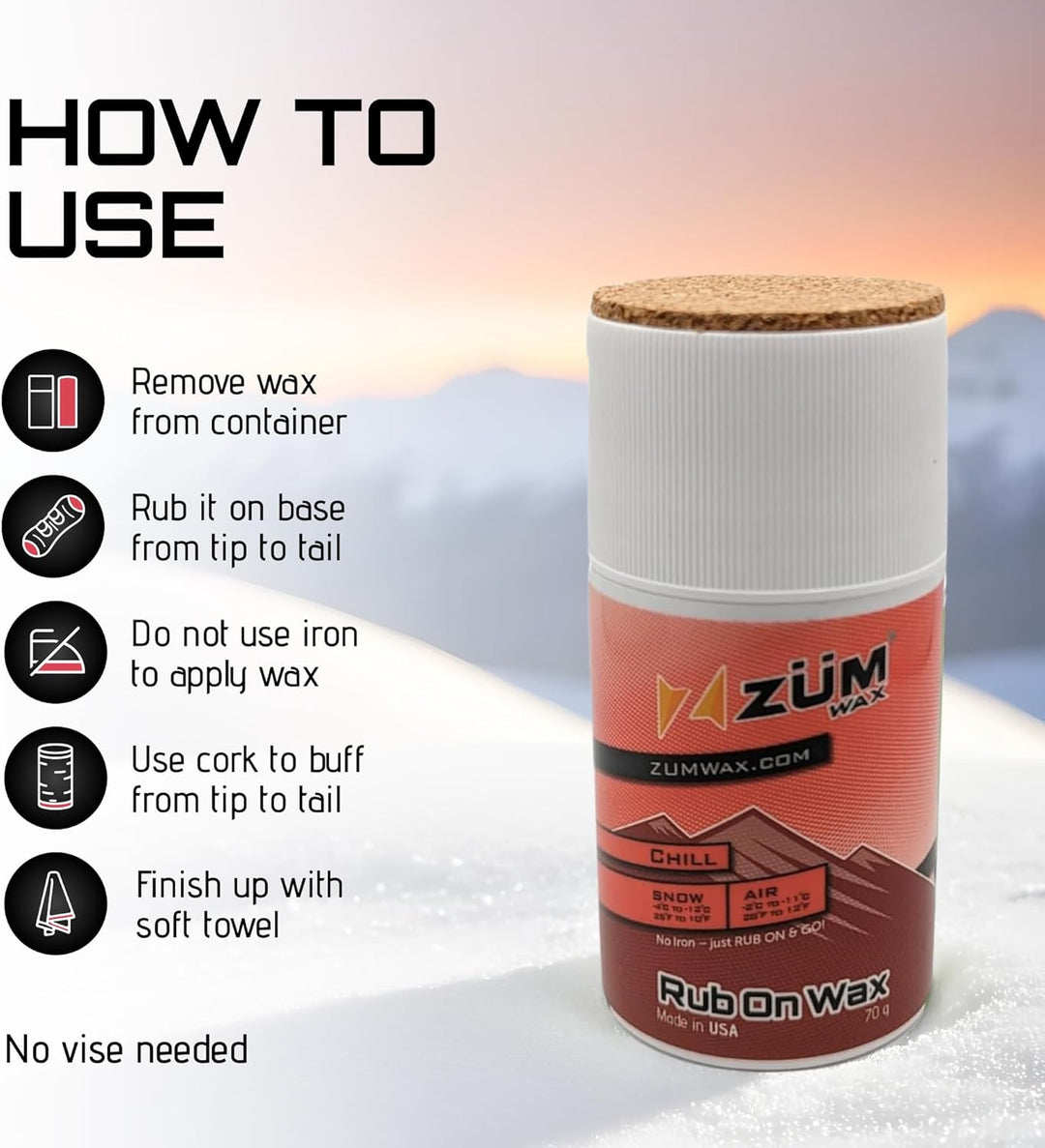 ZUMWax RUB ON WAX Ski/Snowboard - CHILL Temperature - 70 gram - INCREDIBLY FAST!!! by ZUMWax