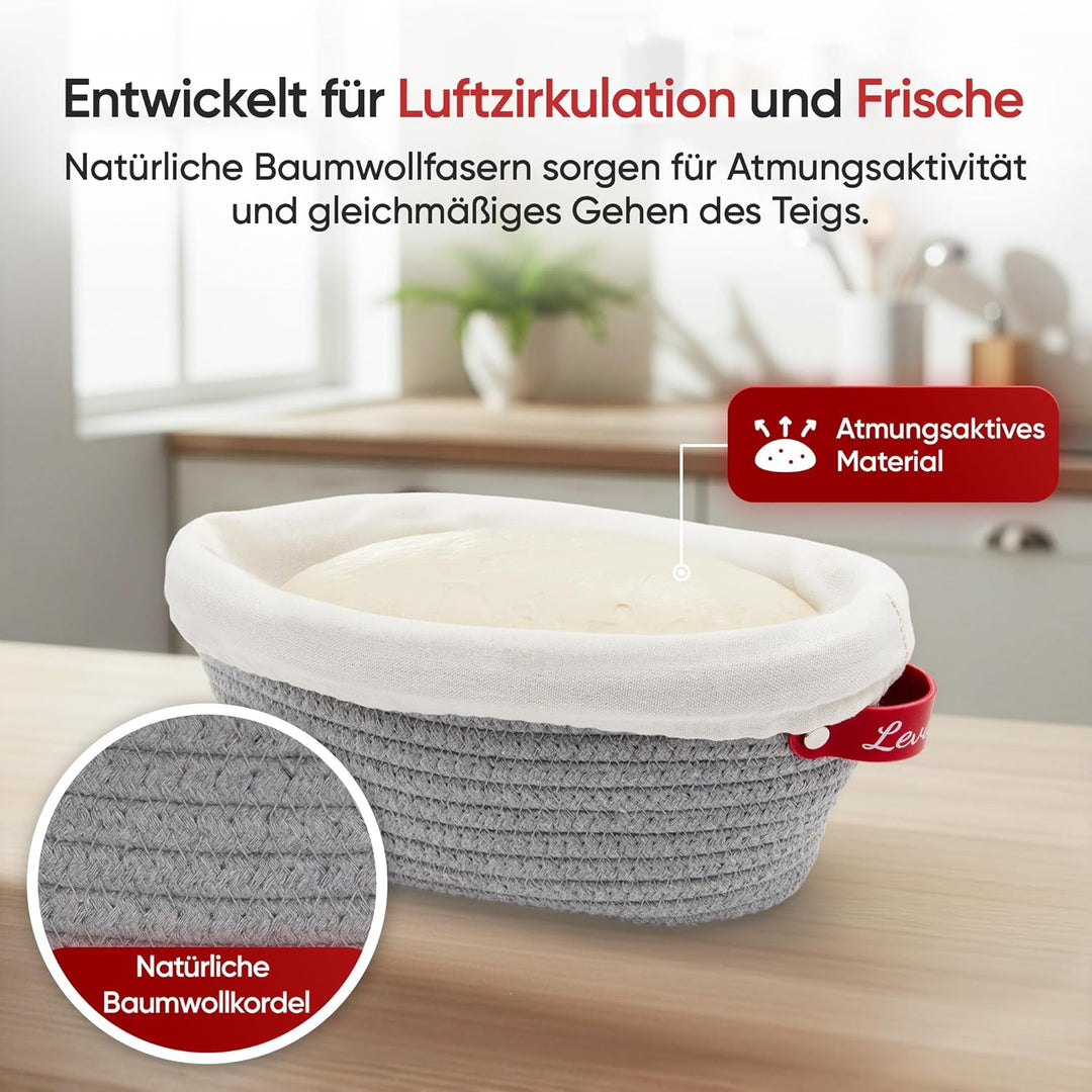 Banneton Gärkörbchen-Set, ovale und runde Gärkörbe aus Baumwollseil mit Einlagen und Abdeckungen, Sa