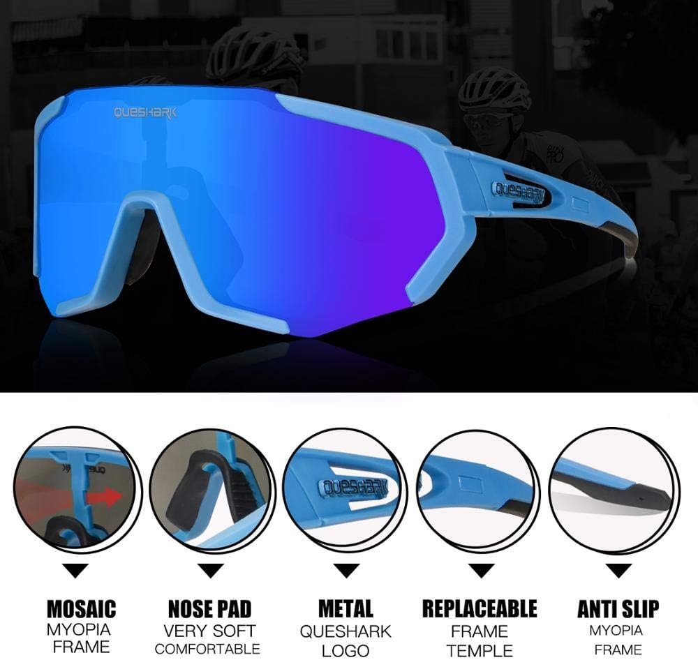 Queshark Fahrradbrille, TR90 Unbreakable Frame Polarisierte Sportsonnenbrille, Fahrradbrille für Män