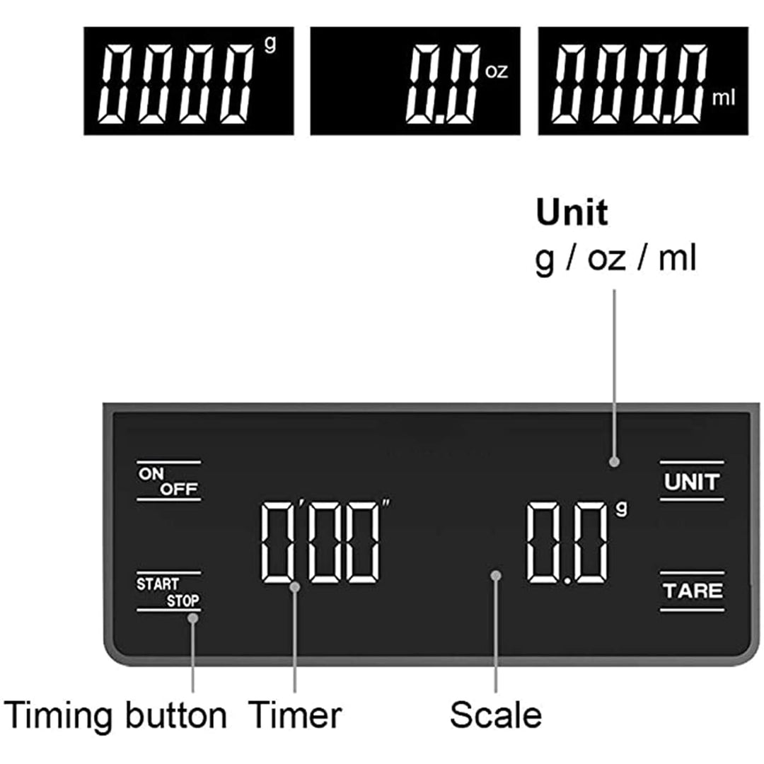 Elektronische Kaffeewaage Digitale Küchenwaage mit Küchenwaage und Timer-LCD-Display 0,1 g - 3 kg zu
