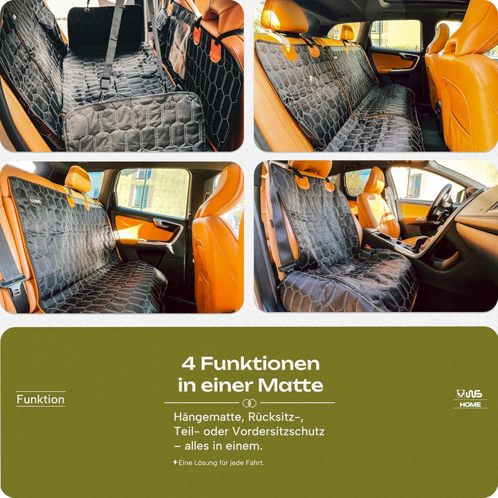 Hundedecke Auto 4-in-1 – Rückbank-, Hängematten-, Teil- & Vordersitz-Schutz, 132×145 cm – 600D Oxfor