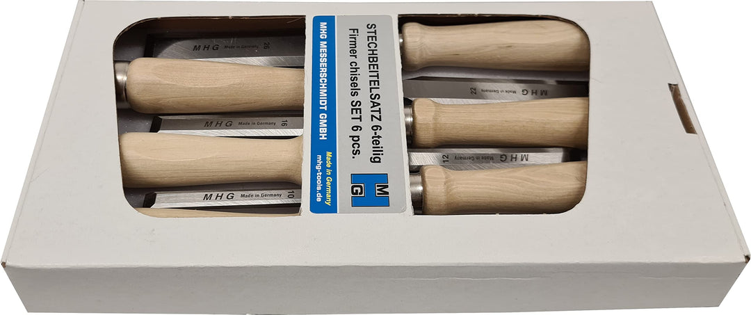 Geakv MHG Stechbeitel Satz mit Weissbuchenheft, Klinge Poliert, Flach, Legierter Stahl, 6 Pcs