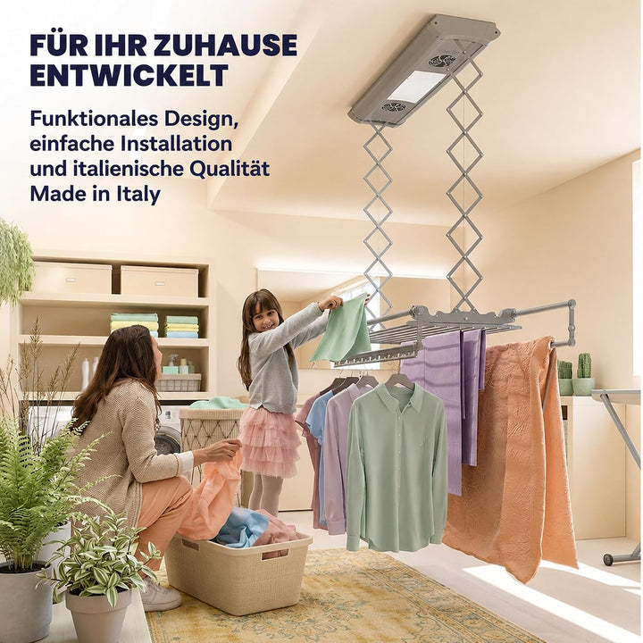Foxydry Air, Elektrischer Wäscheständer für Wand und Decke mit Ventilator und Fernbedienung, aus Alu