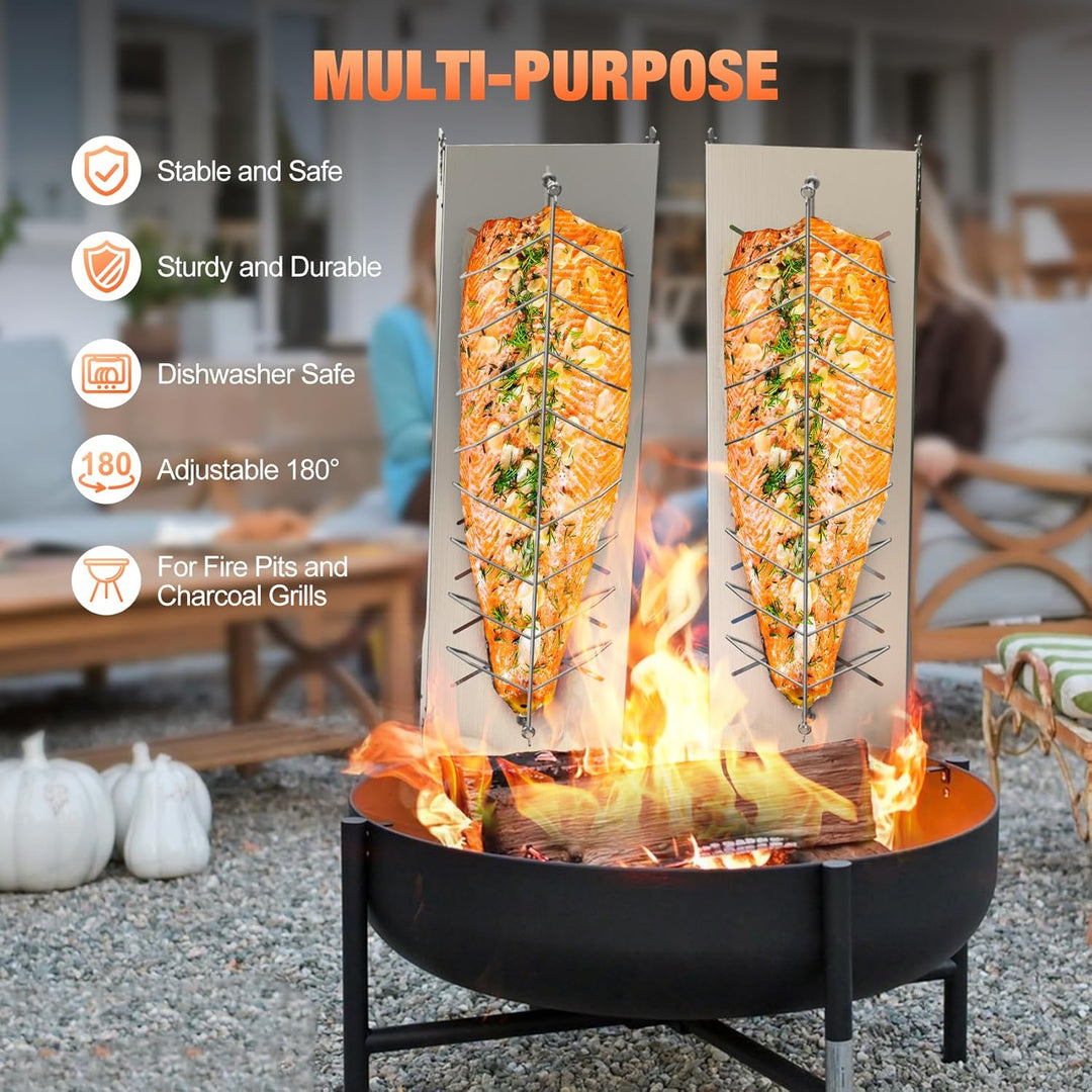 onlyfire Flammlachsbrett Edelstahl, Extra Breit 19cm Flammlachshalter, Lachsbretter zum Grillen Feue