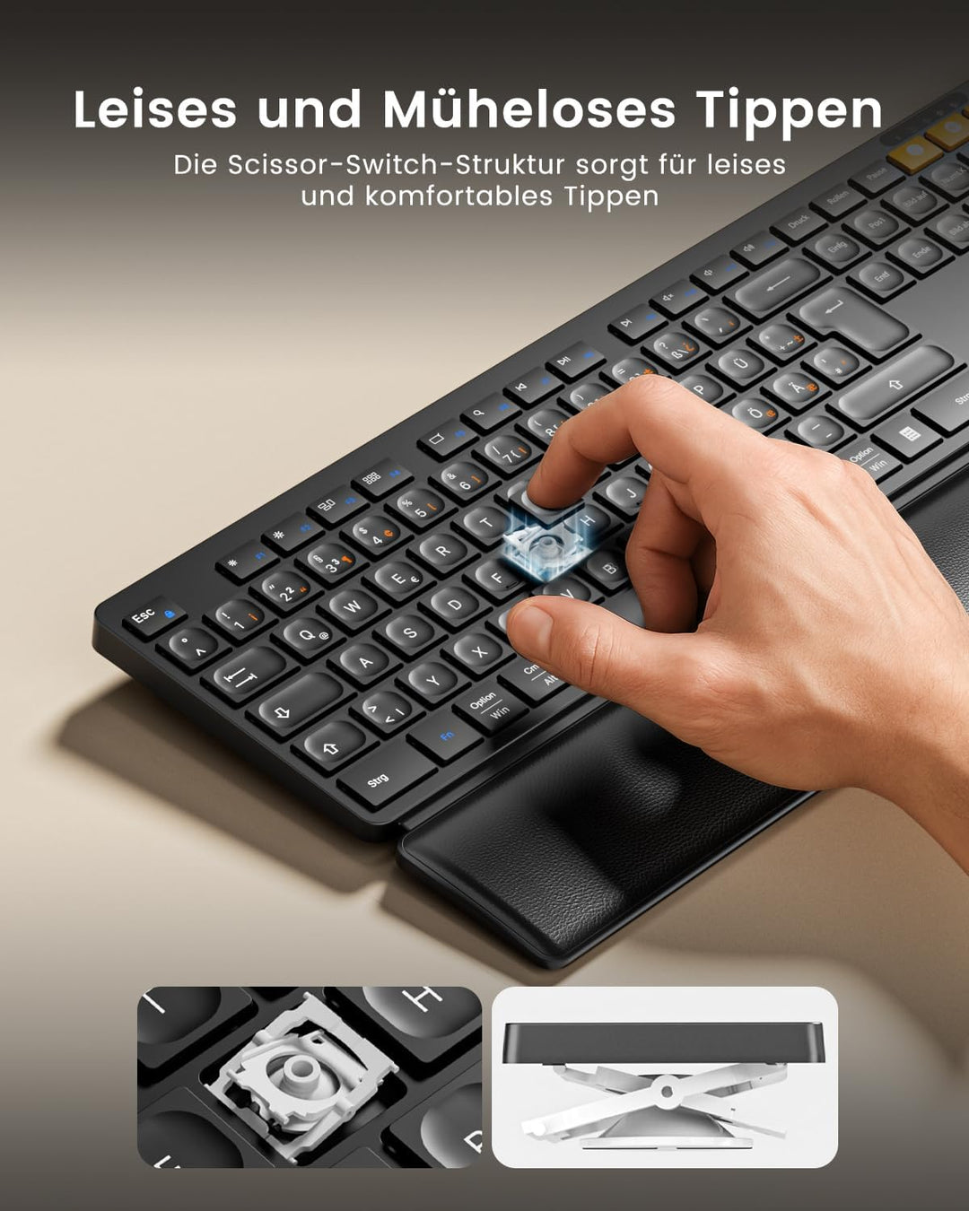 ProtoArc Kabellos Tastatur Maus Set, KM60 Full-Size Bluetooth Tastatur und Maus mit Handballenauflag