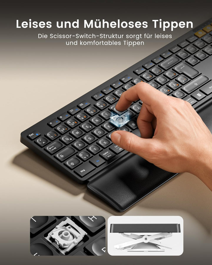 ProtoArc Kabellos Tastatur Maus Set, KM60 Full-Size Bluetooth Tastatur und Maus mit Handballenauflag