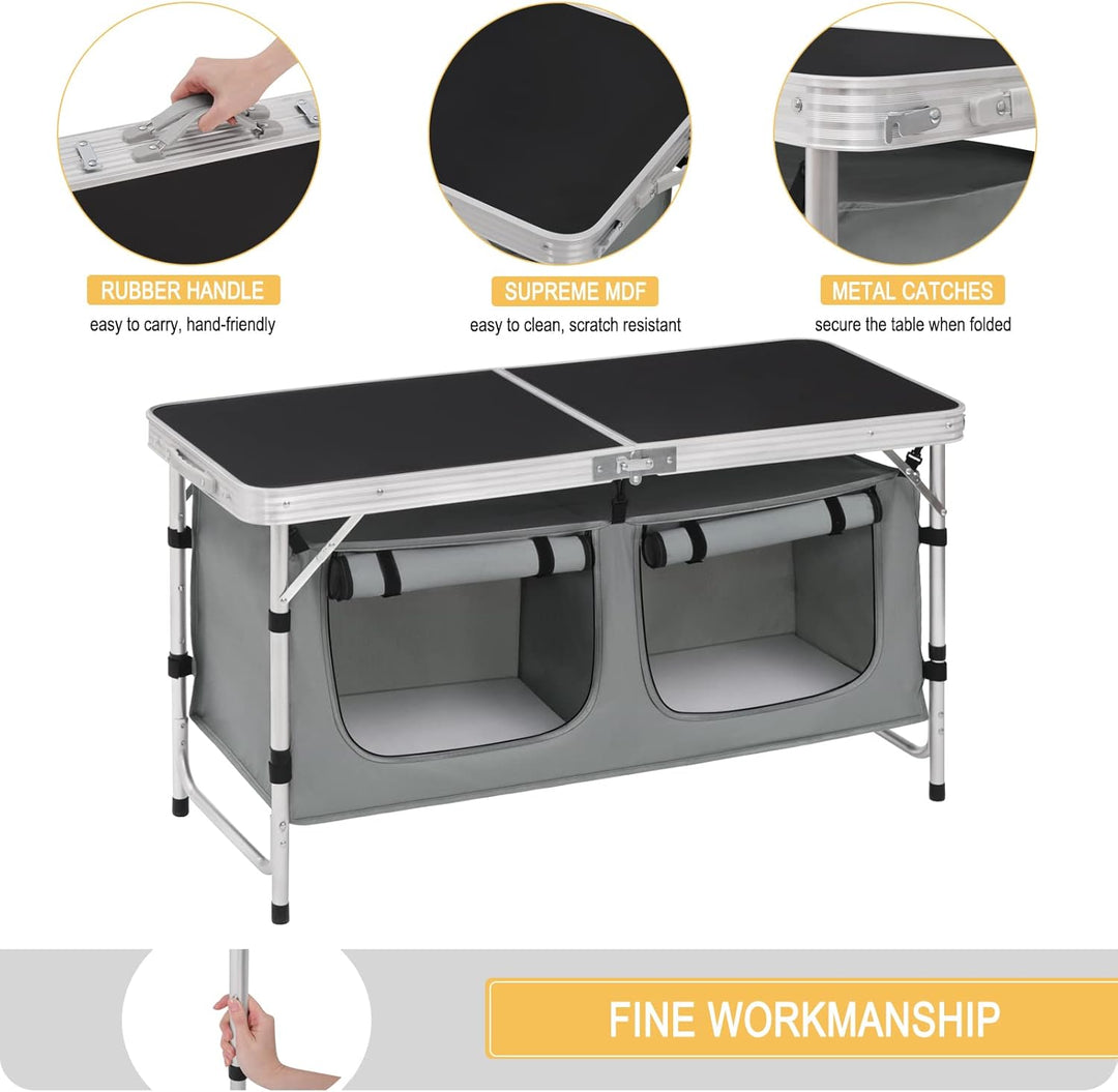 WOLTU faltbar Campingschrank Alu Campingtisch Höhenverstellbar mit Stauraum, Outdoor Campingmöbel Kl