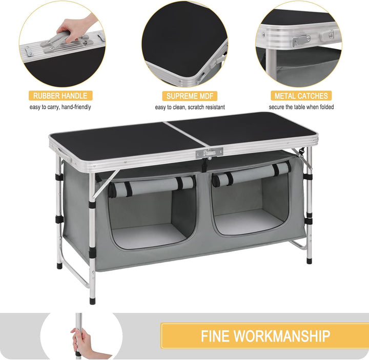 WOLTU faltbar Campingschrank Alu Campingtisch Höhenverstellbar mit Stauraum, Outdoor Campingmöbel Kl