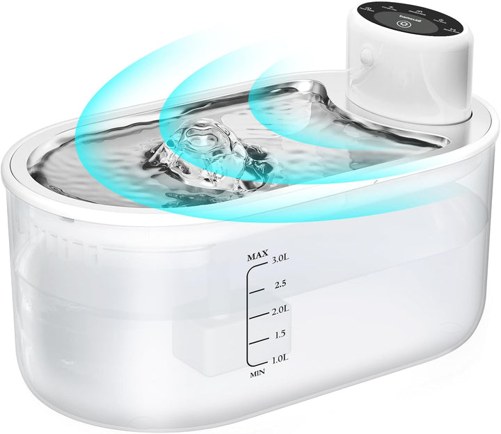 TOMXCUTE 3L Katzenbrunnen Kabellos, 5000mAh Akku Batteriebetriebener Trinkbrunnen für Katze mit Bewe