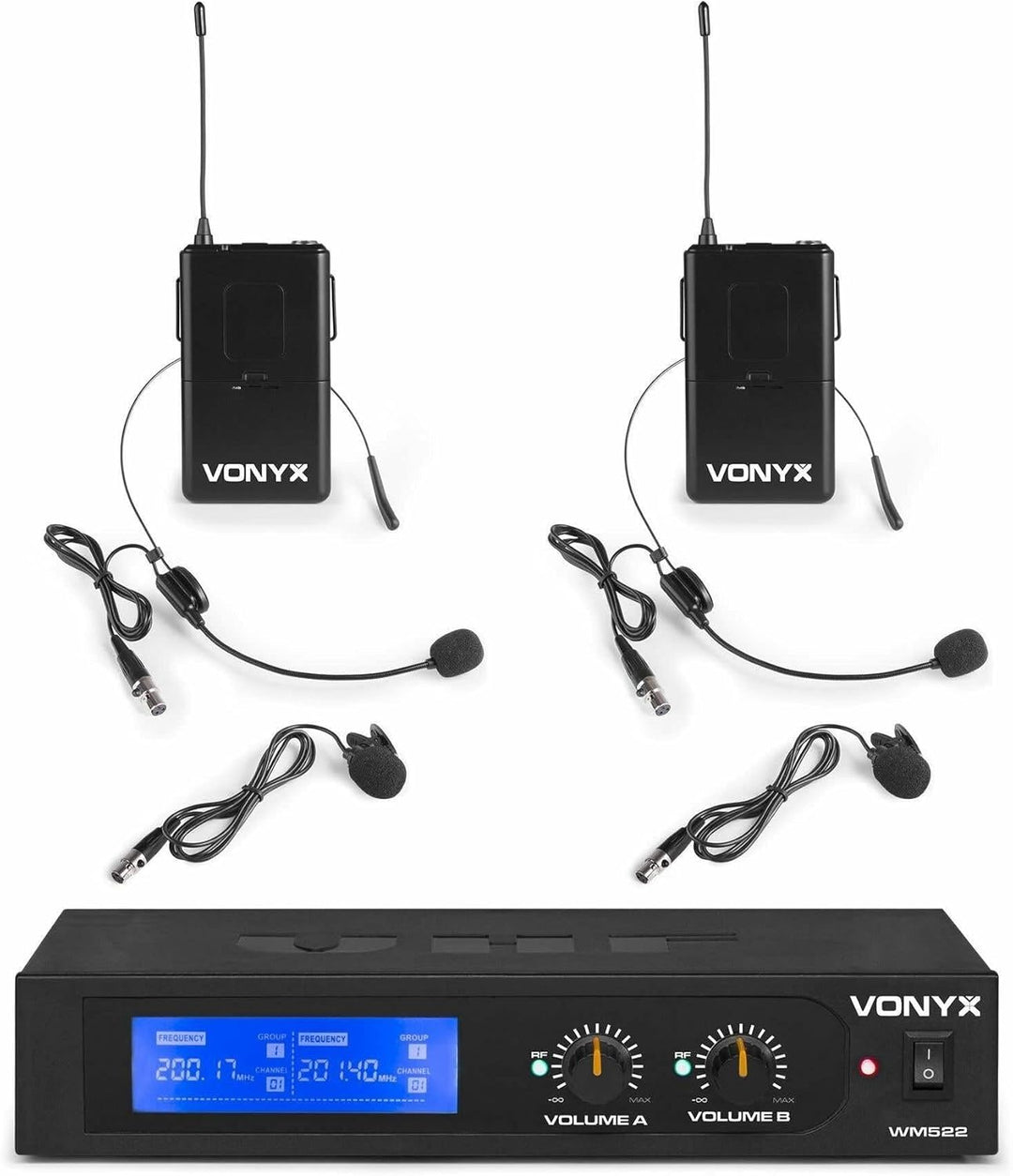 VONYX WM522B - Mikrofon Empfänger mit 2 drahtlosen VHF-Bodypacks mit Headset Mikrofone, Mikrofonset,