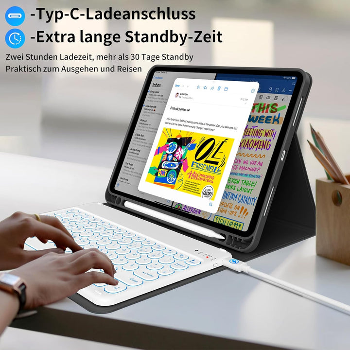 aoub Hülle mit Tastatur für iPad Air 11 Zoll 2025 M3/2024 M2, Kompatibel mit iPad Air 7./6./ 5./ 4.