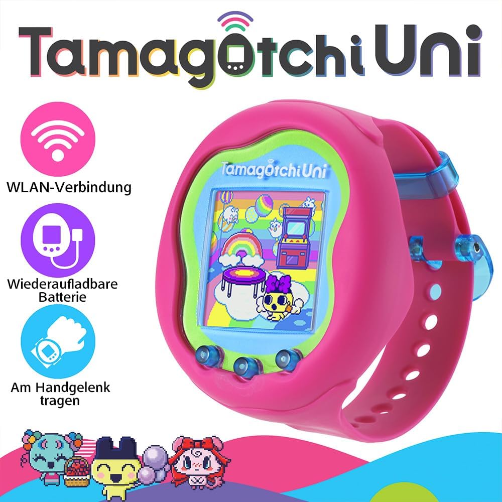 BANDAI - Tamagotchi Uni - Verbindungsfähiges Tamagotchi mit Armbanduhr - Virtuelles Haustier - Rosa