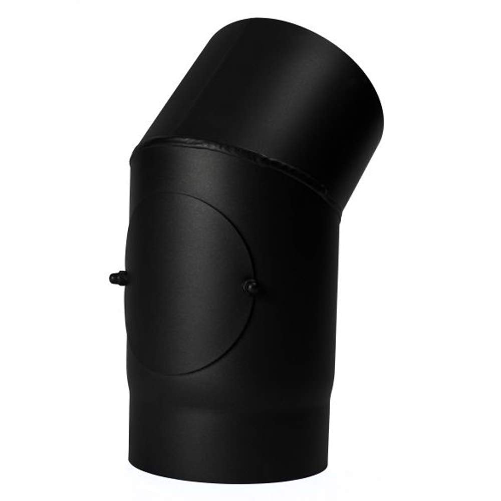 Ofenrohr 2mm 150mm 45° Bogen mit Tür Schwarz, 45° Bogen mit Tür Schwarz