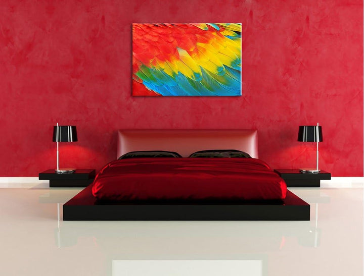 Bunte Papageien Flügel Format: 100x70 auf Leinwand, XXL riesige Bilder fertig gerahmt mit Keilrahmen