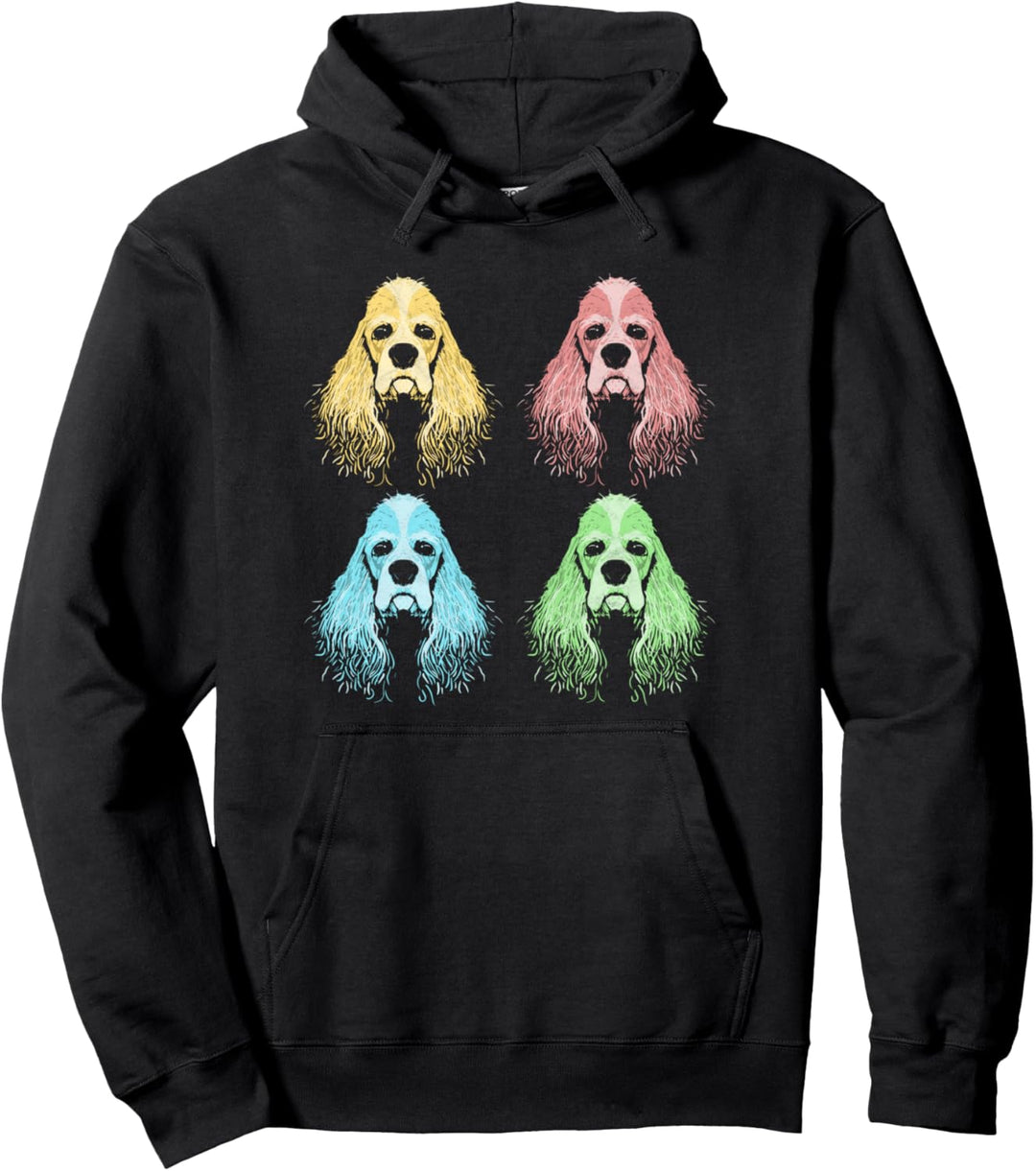 Funny Cute Cocker Spaniel 80's Pop Art Vintage Graphic Pullover Hoodie